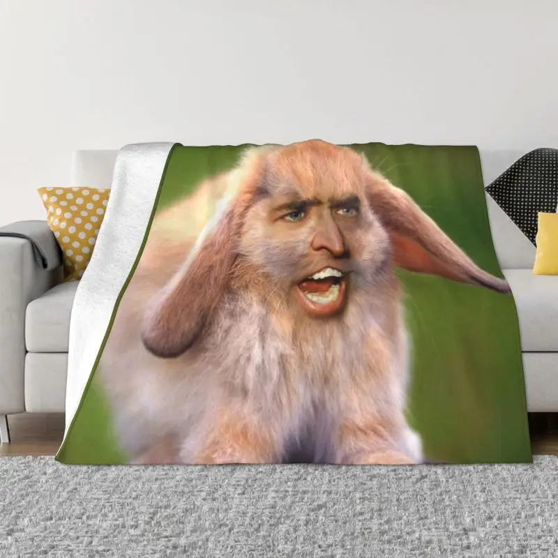 

Nicolas Cage Rabbit Blanket Warm Fleece Soft Flannel Funny Meme Throw Blankets for Bedroom Couch Outdoor Spring Autumn