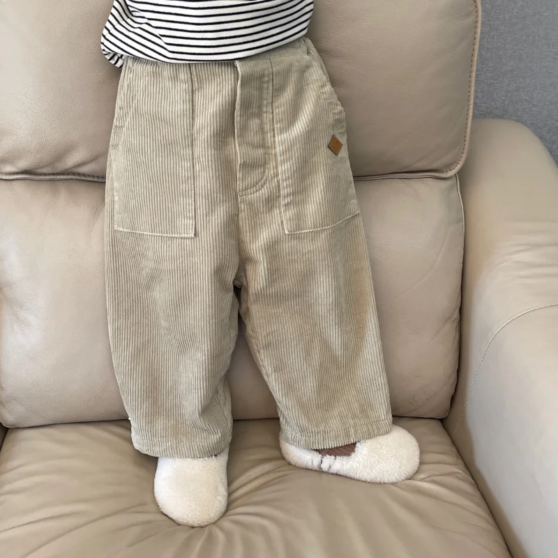 

Winter Kids wide leg pant double-deck fleece corduroy Trousers Girls Boys thicken warm casual pants