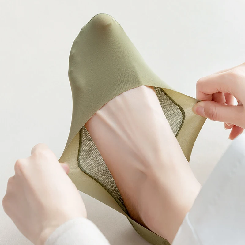 Summer Ultrathin Breathable Sock Slippers for Women Solid Color Ice Silk Silicone Anti-slip Invisible Socks Low Cut Boat Socks