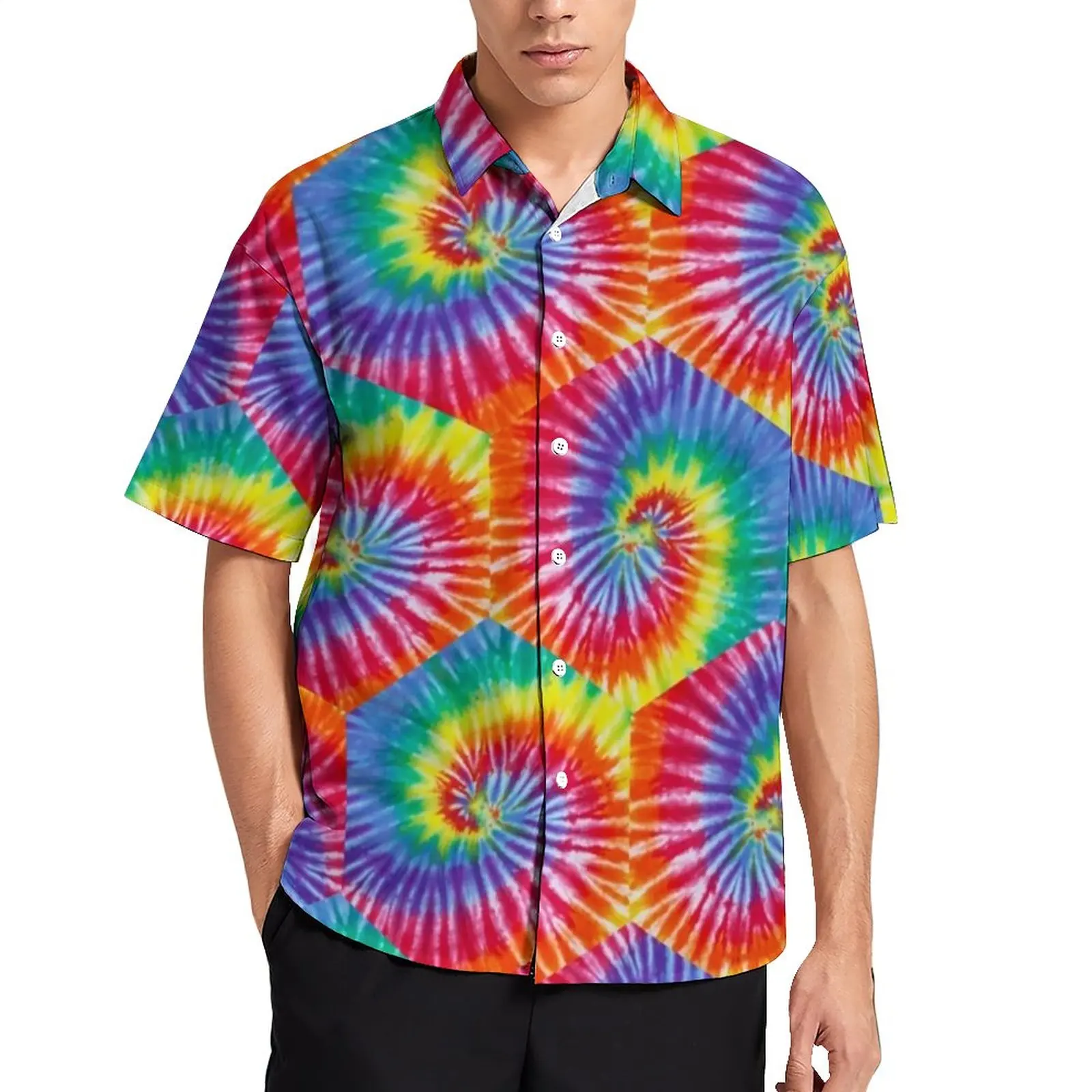 

Psychedelic Tie Dye Blouses Man Hippie Style Casual Shirts Hawaii Short-Sleeved Design Harajuku Oversized Beach Shirt Gift