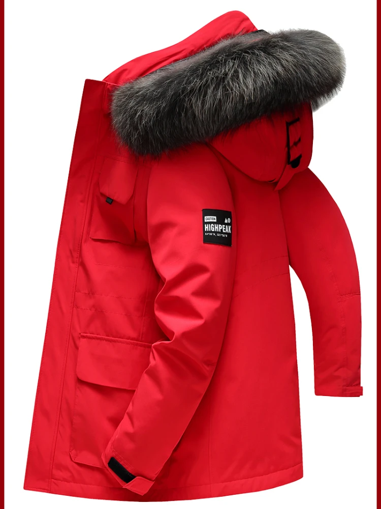 Down Jacket Men's Mid-Length Thickened White Duck down Cold-Proof Outdoor Parka Clothes for Men