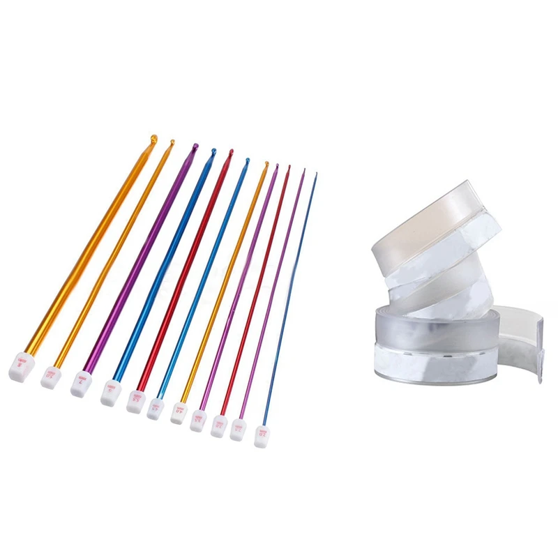 

11 шт., многоцветные афганские крючки для вязания, 27 см, 2-8 мм и 1x напольные наклейки, прозрачная резиновая уплотнительная лента