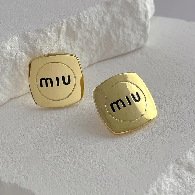 

S925 Silver Needle Metal Square Letter Earrings New Fashion Trend Versatile Geometric Earrings Female Jewelry Gift