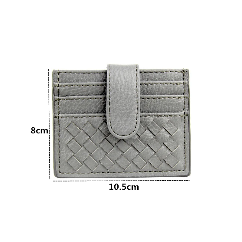 PURDORED 1 Pc Weave Slim Card Holder for Women Mini Bank Card Case Leather  Female Slim Wallet for Cards Porte  Tarjetero Hombre images - 6