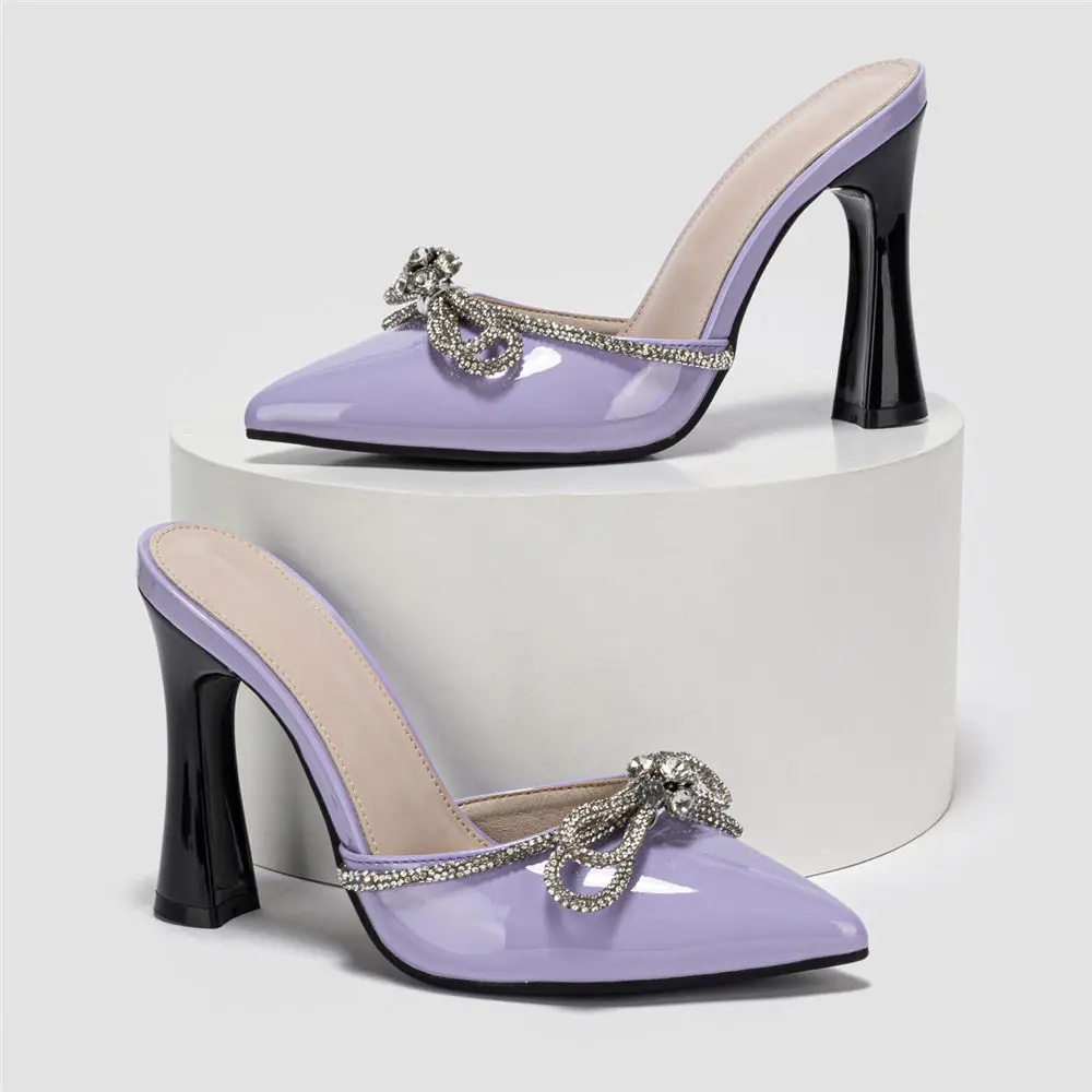 

Женские мюли на высоком каблуке, фиолетовые туфли-лодочки с острым носком, лето 2023