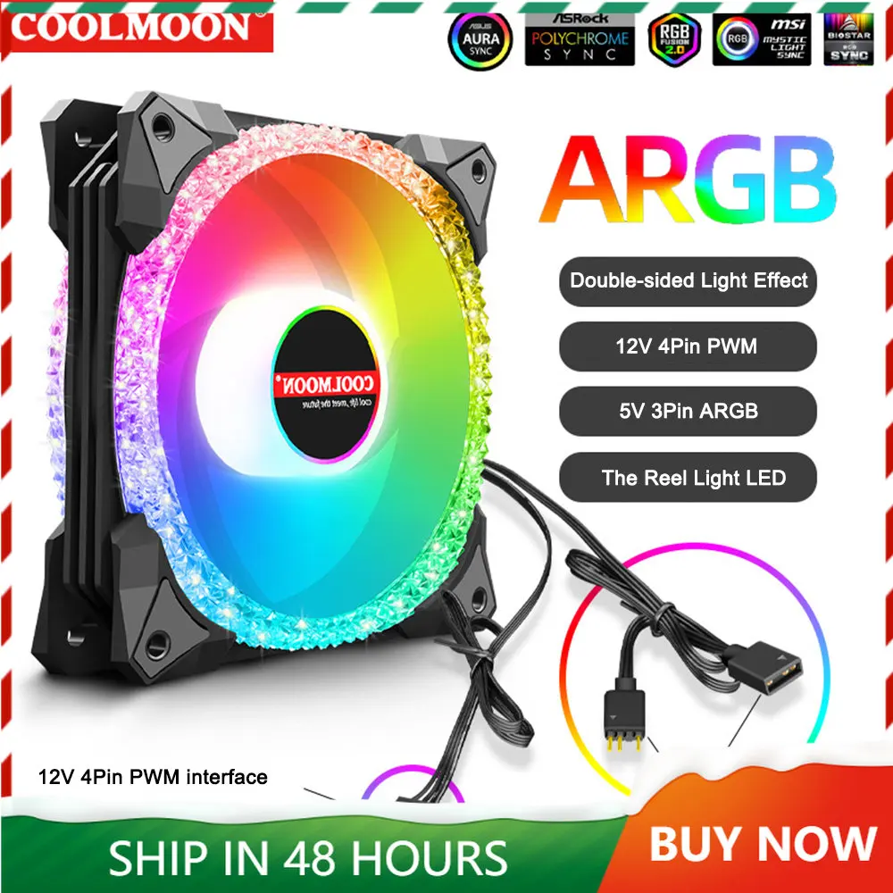 

Coolmoon 5В 3Pin ARGB цветной радиатор 120 мм 4Pin PWM чехол для ПК охладитель шасси для настольного компьютера водяное охлаждение