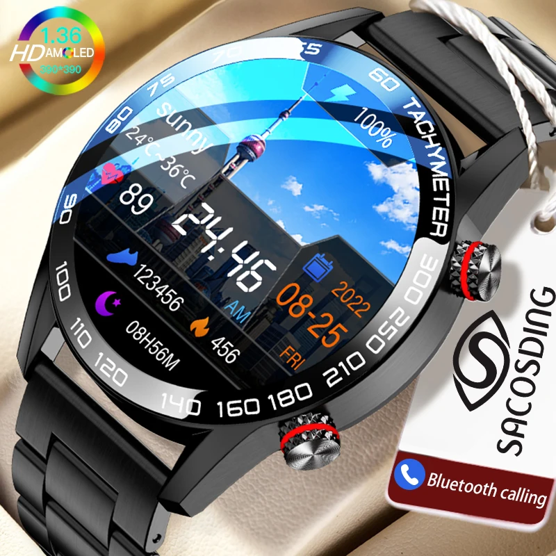 

2022 New Bluetooth Call Smart Watch Men AMOLED 390*390 HD Screen Sports Fitness Tracker Waterproof Smartwatch For Huawei Xiaomi