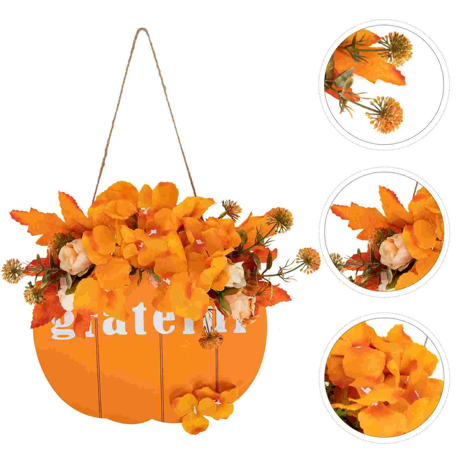 

Sign Wreath Door Thanksgiving Pumpkin Hanging Fall Wall Grateful Plaque Front Autumn Artificial Garland Woodenwreaths Maple
