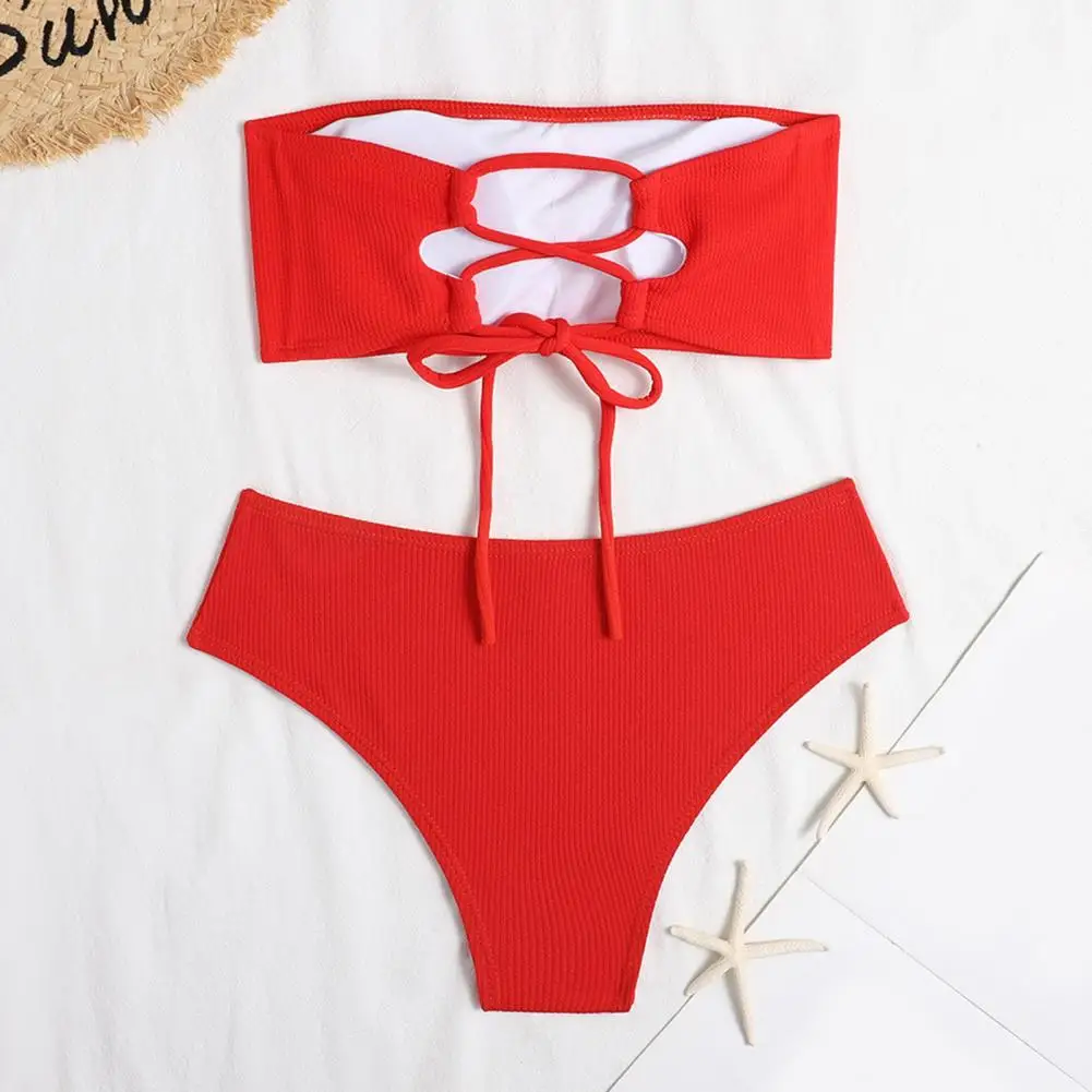 Пикантное бикини без бретелек с высокой талией женский купальник однотонный