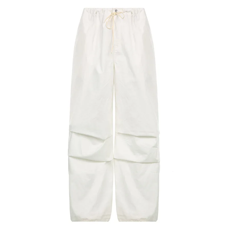 

Casual Fashion Vintage Wide Leg Sweatpants Solid Loose Vitality Drawstring Low Waist Streetwear Cargo Pants Womens Spring Summer