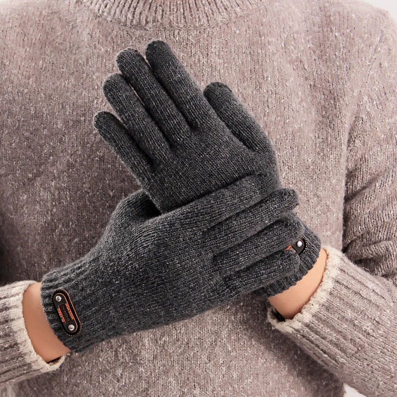 

1Pair Winter Men Knitted Gloves Touch Screen Full Finger Mittens Wool Knit Thicken Elastic Gloves Outdoor Riding Driving Mittens