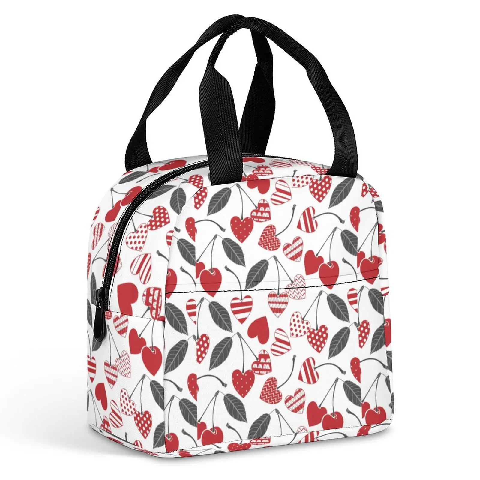 Custom Pattern Tote Lunch Bags for Women Love Cherry Print Portable Meal Bag Picnic Travel Breakfast Box Office Work School