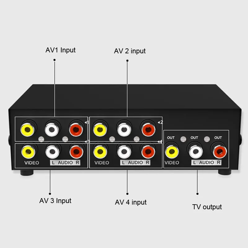 4-полосный Переключатель AV RCA переключатель 4-в-1 композитный видео L/R аудио 4 входа