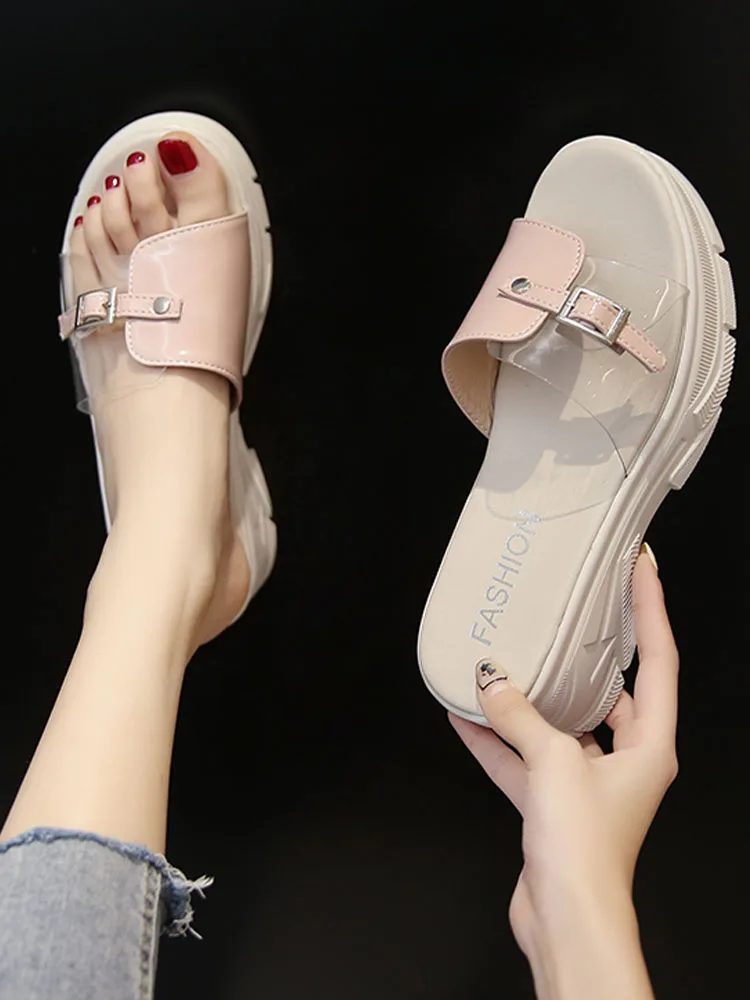 

Women PVC Slippers Thick Platform Sandals 2022 New Summer Casual Women Flats Slides Transparent Mujer Shoes Slingback Flip Flops