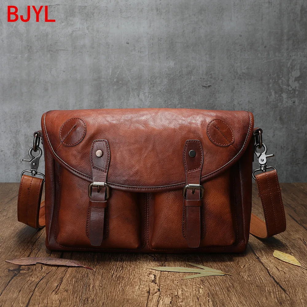 

Men's Handbag Casual Briefcase Shoulder Messenger Bag Retro Messenger Bags British Style Cowhide Vegetable Tanned Leather Soft