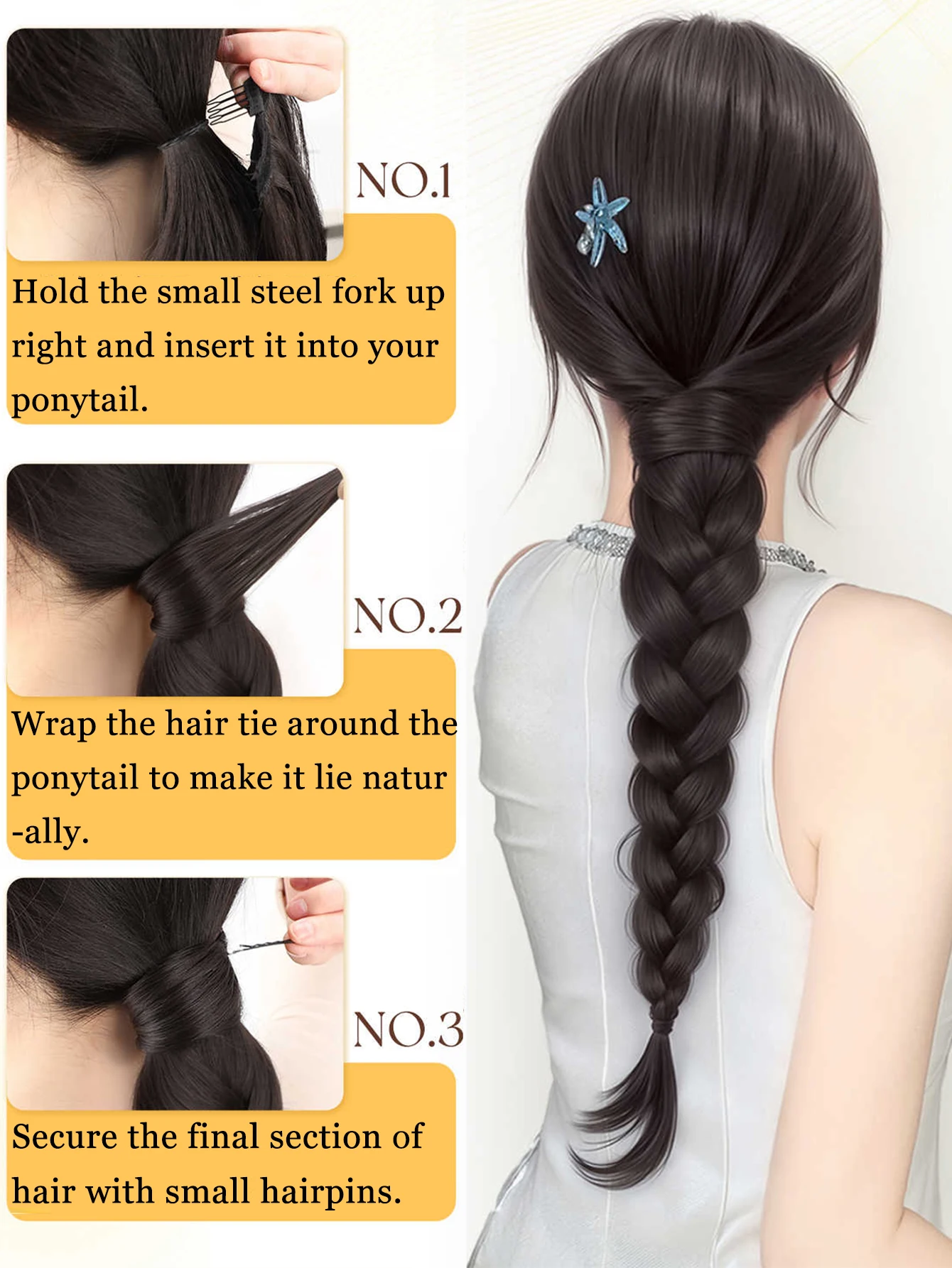 Фото LM Wrap Around French Braid Ponytail – длинный, сделанный вручную, искусственный хвост-коса для женщин, для повседневного элегантного стиля. №5