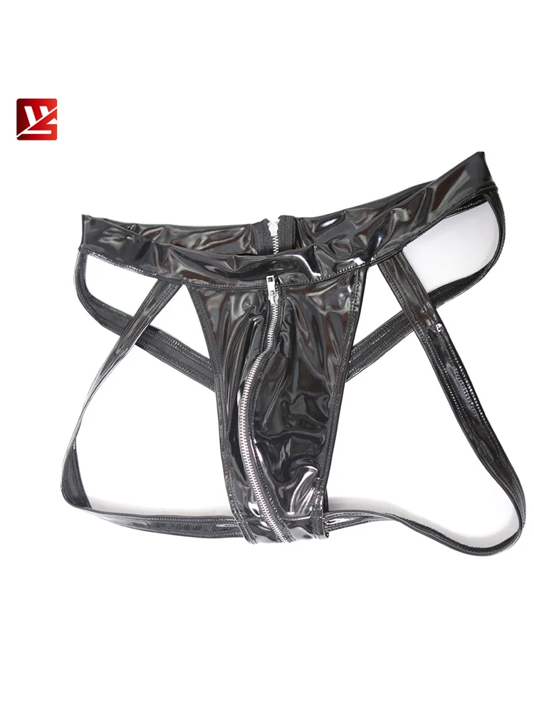 

Wet Look PVC Shiny Zipper Open Crotch Briefs G String Thong Hot Sexy Jockstrap Slips Homme Underwear PU Leather Tanga Panties