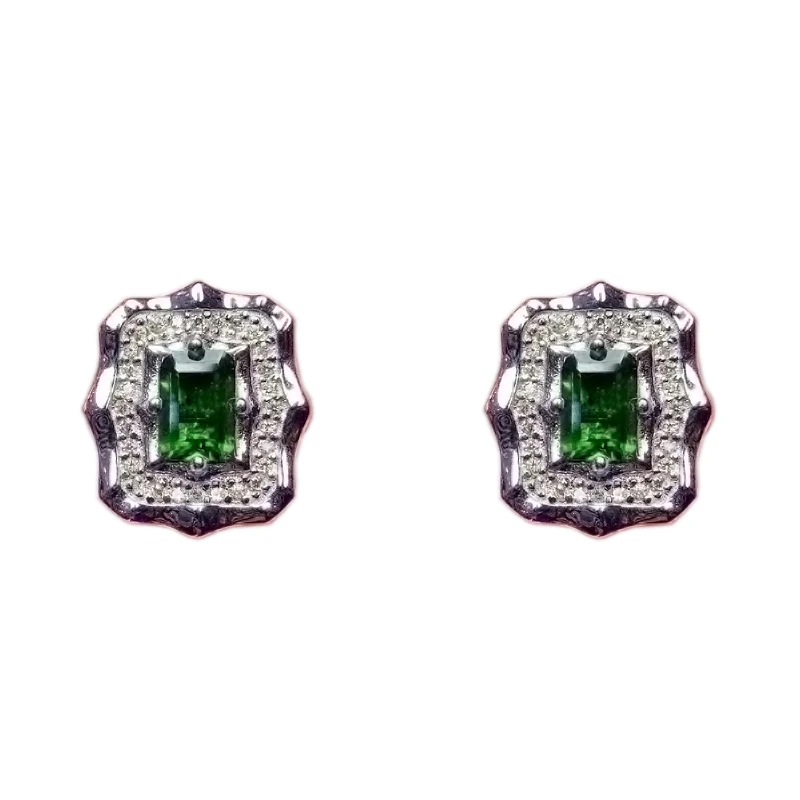 

Fashion Sterling Silver Diopside Earrings 4mm*6mm 100% Natural Chrome Diopside Stud Earrings Gift for Woman