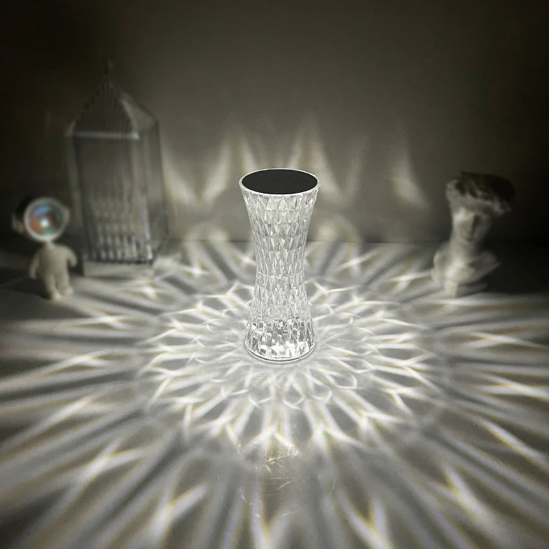 

LED Crystal Table Lamp Rose Light Projector 3/16 Colors Touch Adjustable USB Rechargeable Acrylic Desk Lamp Atmosphere Light