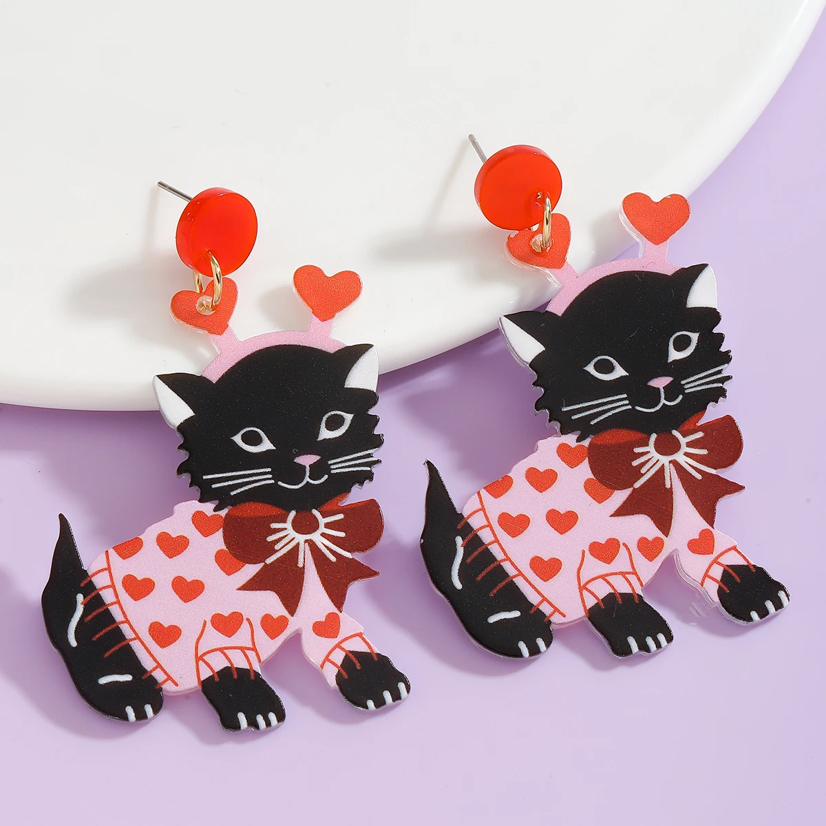 Очаровательные акриловые висячие серьги в форме сердца кота на День святого