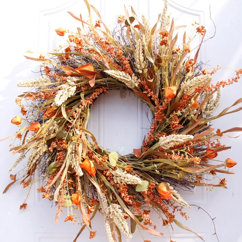

24 Inch Fall Wreath Front Door Wreath Harvest Wheat Grain Autumn Wreaths Drop ship