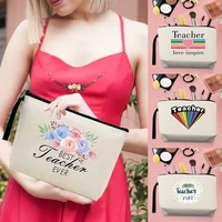 womens makeup bag travel toiletry organizer case bridesmaid cosmetic bag purse zipper pencil pouch teacher series print