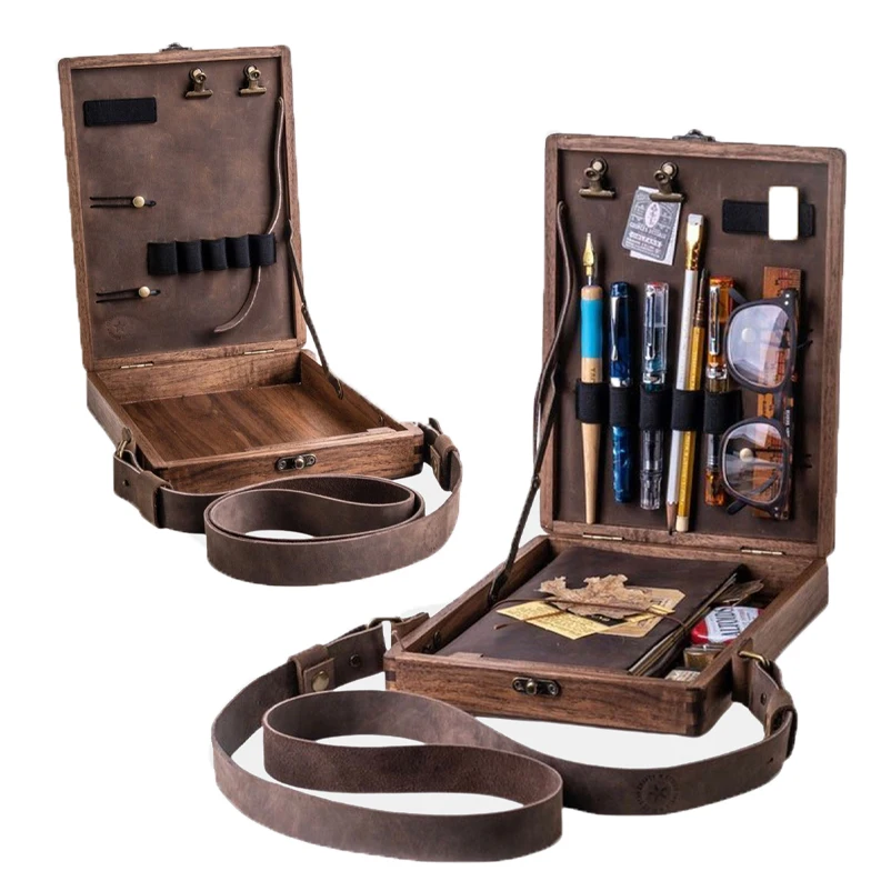 

Деревянная коробка-мессенджер для письма A5, деревянная трендовая сумка через плечо в стиле ретро, уличный портфель, женская коробка, домашн...