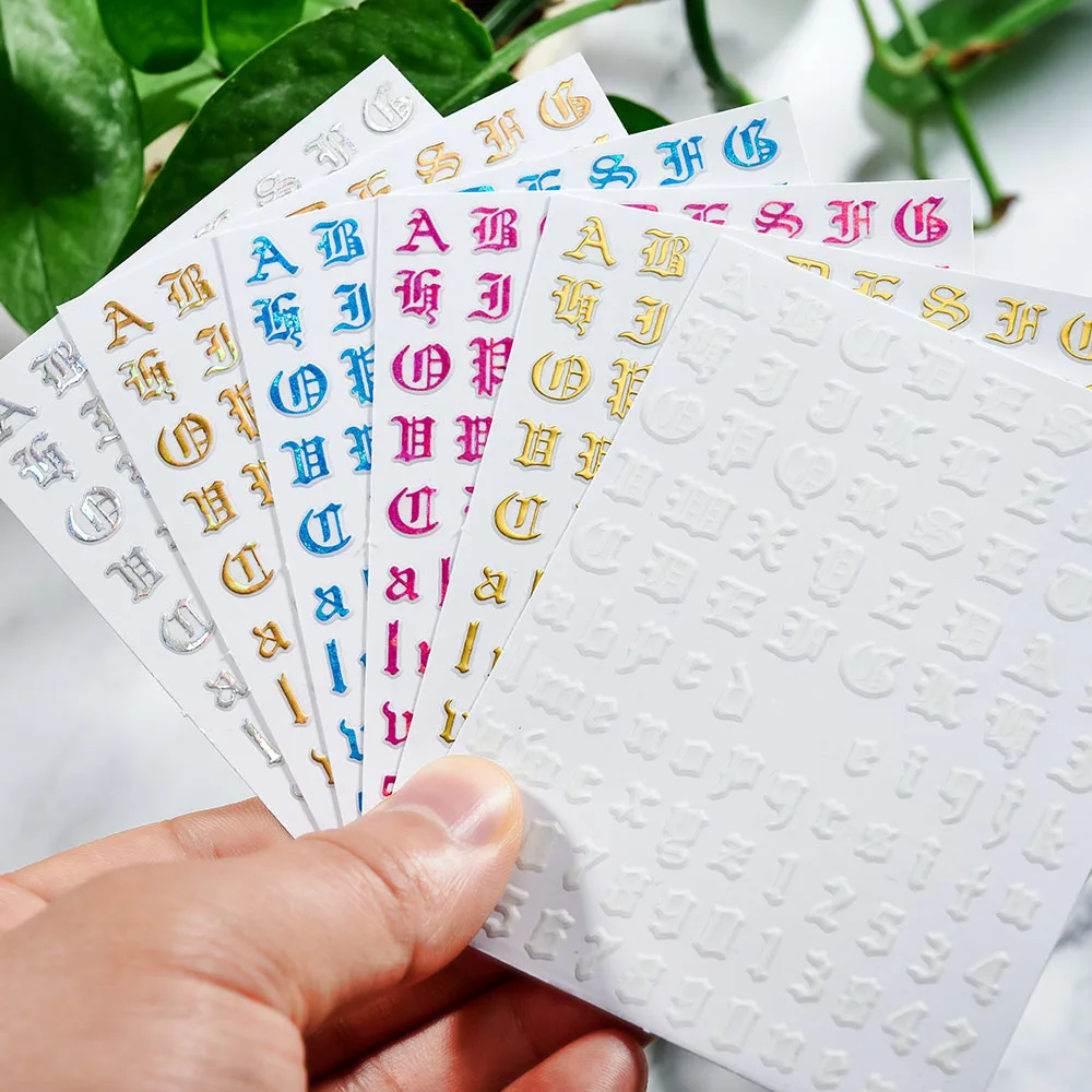 

1 Sheet Retro Alphabet Letter Nail Art Sticker 26 English Alphabet Number Design 12Color Decal Slider Decoration Manicure Tool