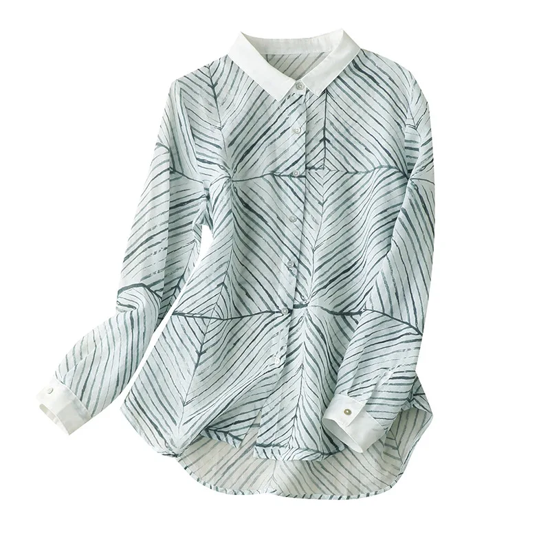 

Женские топы с принтом, весна 2022, шикарная тонкая рубашка с длинным рукавом и воротником Питер Пэн прерий, женская модная одежда, женский пля...