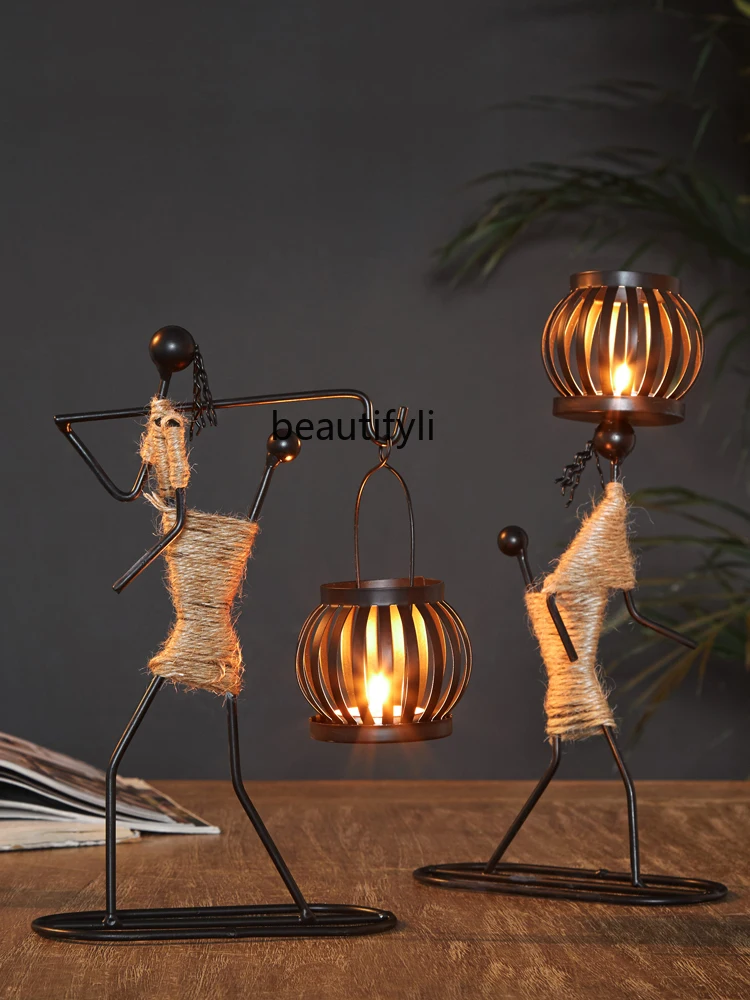 

GY Retro Creative Western-Style Dining Table Art Iron Art Candlestick Crafts Romantic Special Decoration Ornaments
