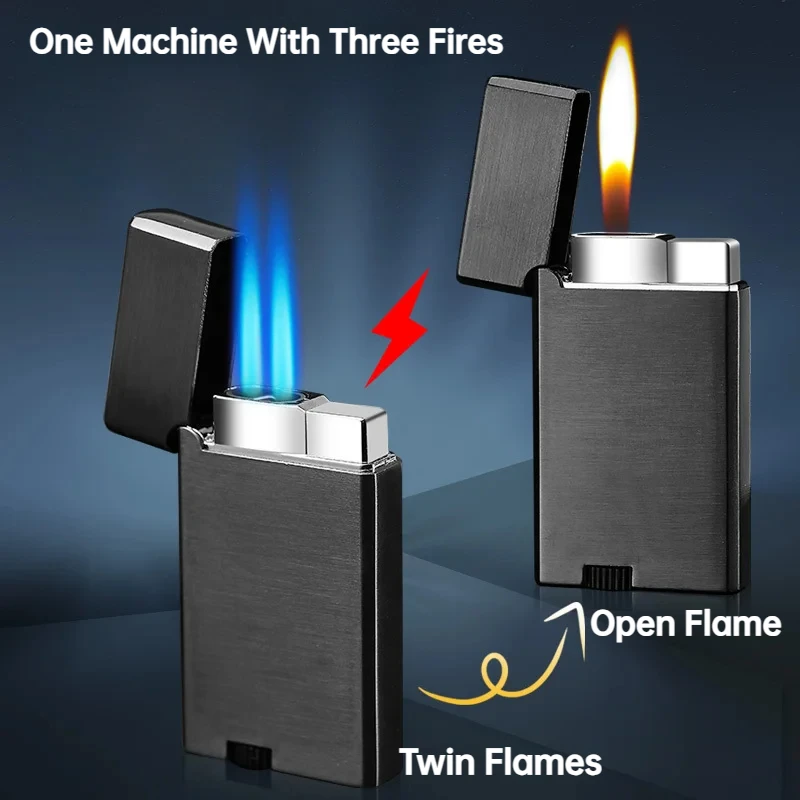 Горячая металлическая ветрозащитная бутановая газовая зажигалка с двойным