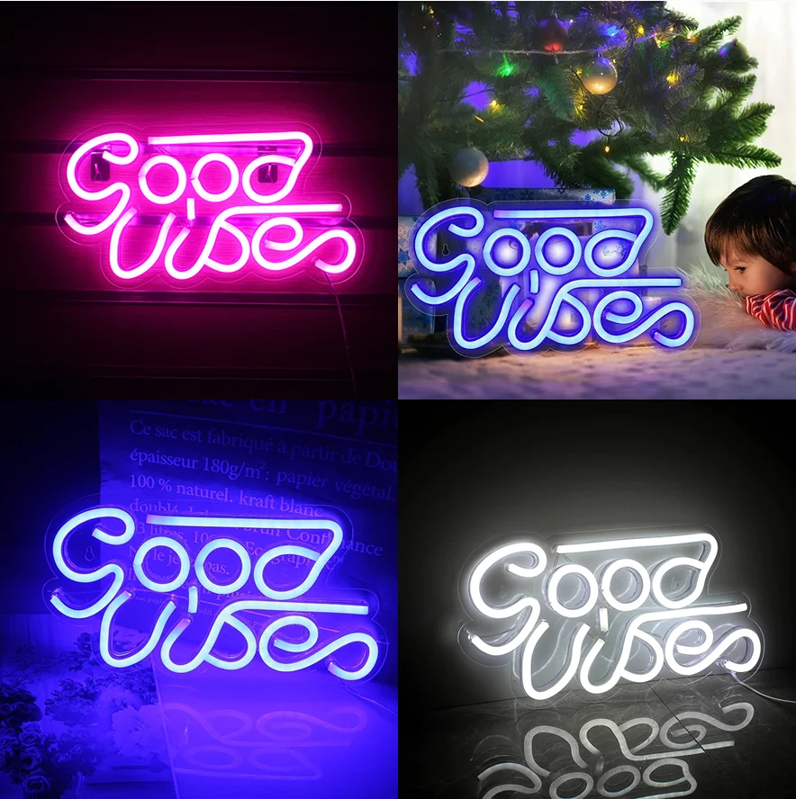 

Светодиодный неоновый светильник CHUANGQI, надпись «Good Vibes» для комнаты, домашний декор, праздвечерние чный светильник, настенное украшение, Ро...