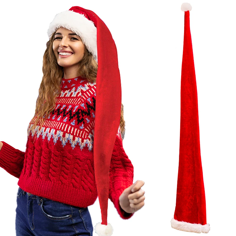 

New Year Santa Claus Christmas Hat Plush Thicken Cotton Adult Extended Christmas Hat That Doubles as a scarf