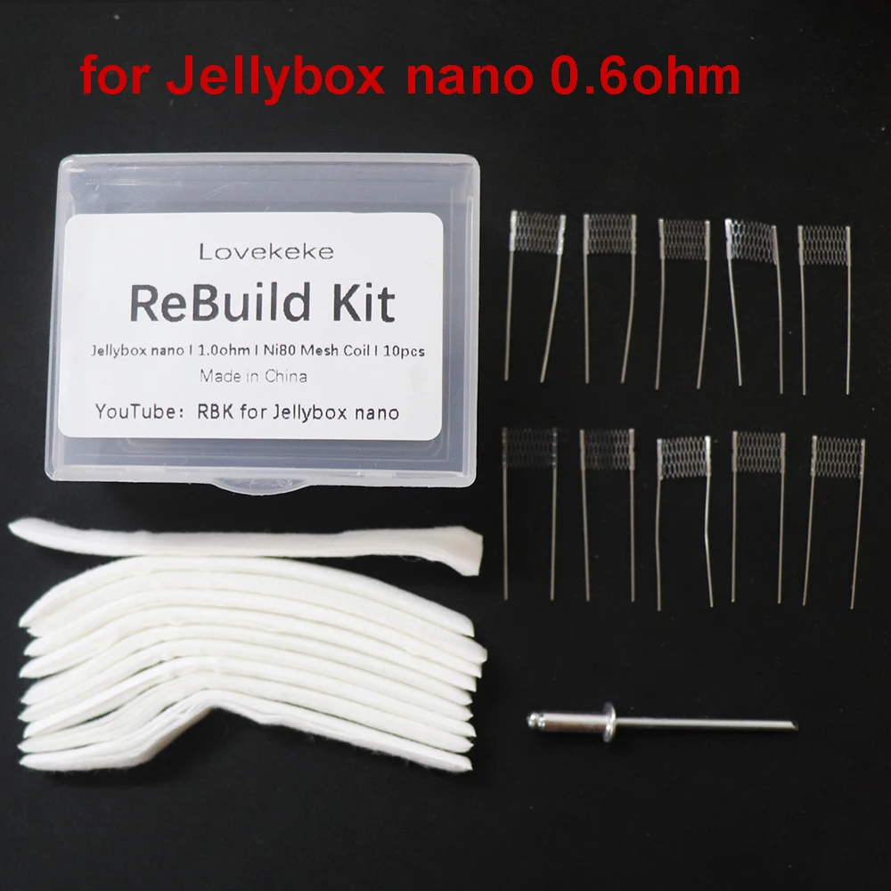 

1 Box Lovekeke RBK DIY Tool Rebuild Coil Kit for Jellybox Nano 1.0ohm 0.6ohm A1 Ni80 Mesh Coil Core Head