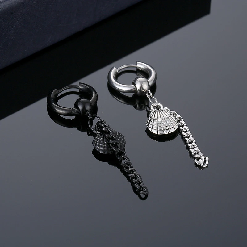 

New Punk Fashion Stainless Steel Chain Shell Hoop Earrings Man Woman Street Party Conch Drop Ear Jewelry Gifts For Friends
