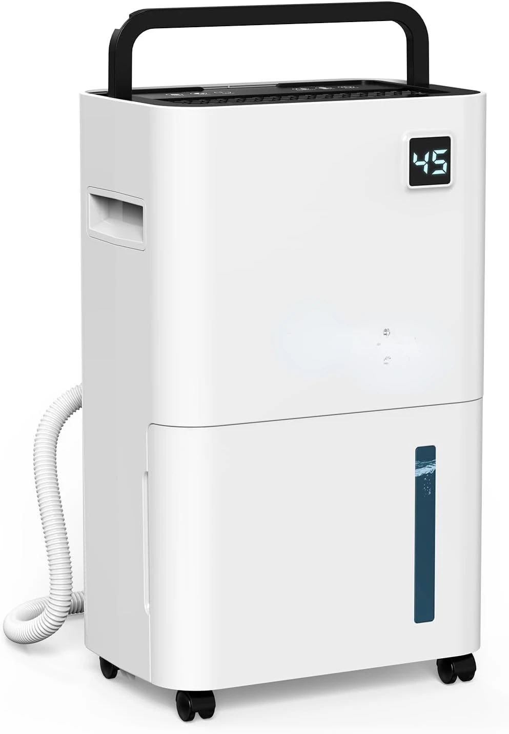 

50 Pint Dehumidifier for Home Basements - 3,500 Sq Ft Quiet Dehumidifier with Drain Hose, 0.66 Gallons Water Tank, Wheels and Ha