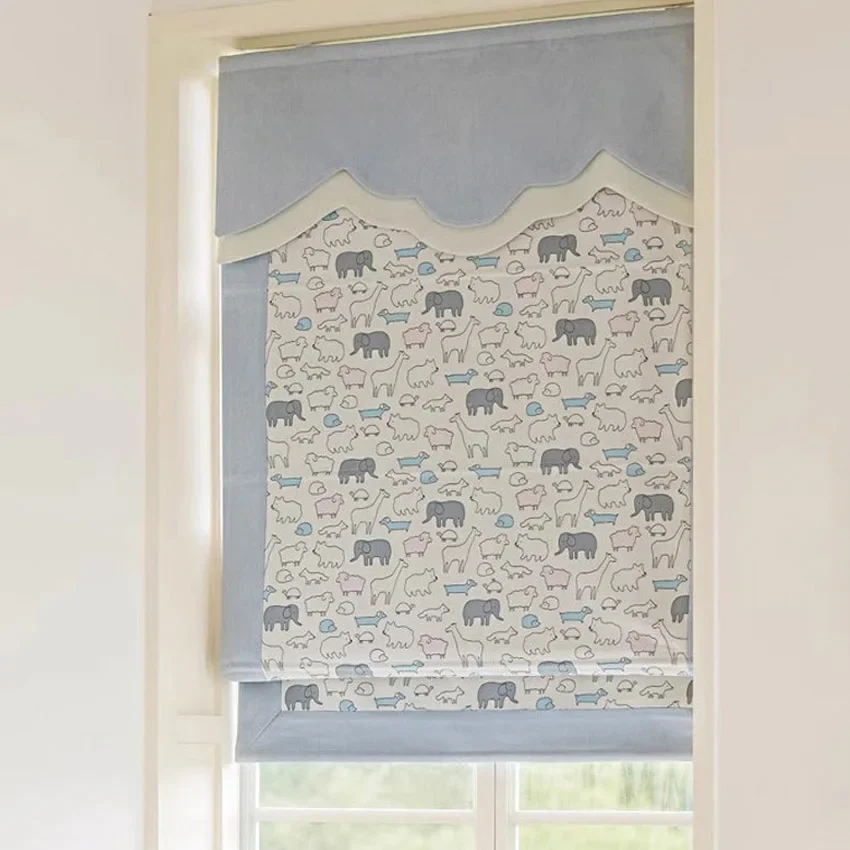Фото Плоские римские шторы с мультяшным животным принтом, индивидуальные римские жалюзи с установкой в комплекте №1