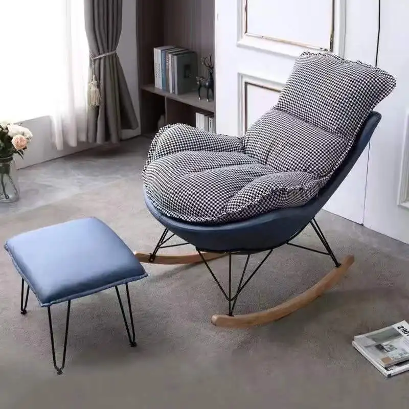 Reclining Light Luxury Rocking Chair Modern Simple Leather Balcony Leisure Living Room Single Sofa Nordic Fashion Chair Set