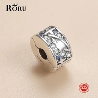 roru real 925 sterling silver round stopper spacer starry sky zircon beads for women original bracelet charms pendant jewelry