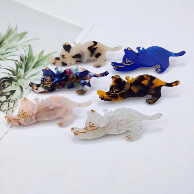 

Acetate Colorful Mottle Glitter Cartoon Cute Kawaii Cat Kitten Hair Clips For Woman Temperament Designer Hairpin Barrettes Beach