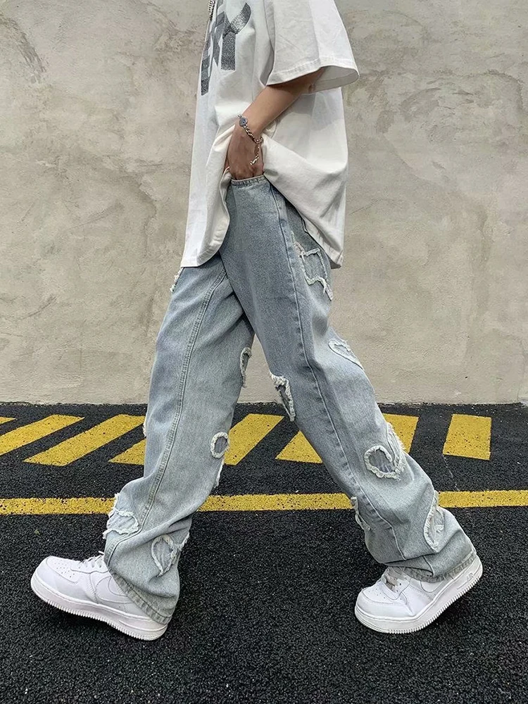 Men's Casual Clothing Y2K Men Denim Jeans Loose Straight Casual Trousers Boyfriend Wind Jeans Casual Hip -hop Street Clothing