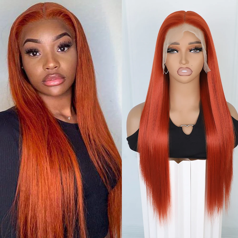 Apolaurel синтетический оранжево-красный парик фронта шнурка для женщин прямой 13x6
