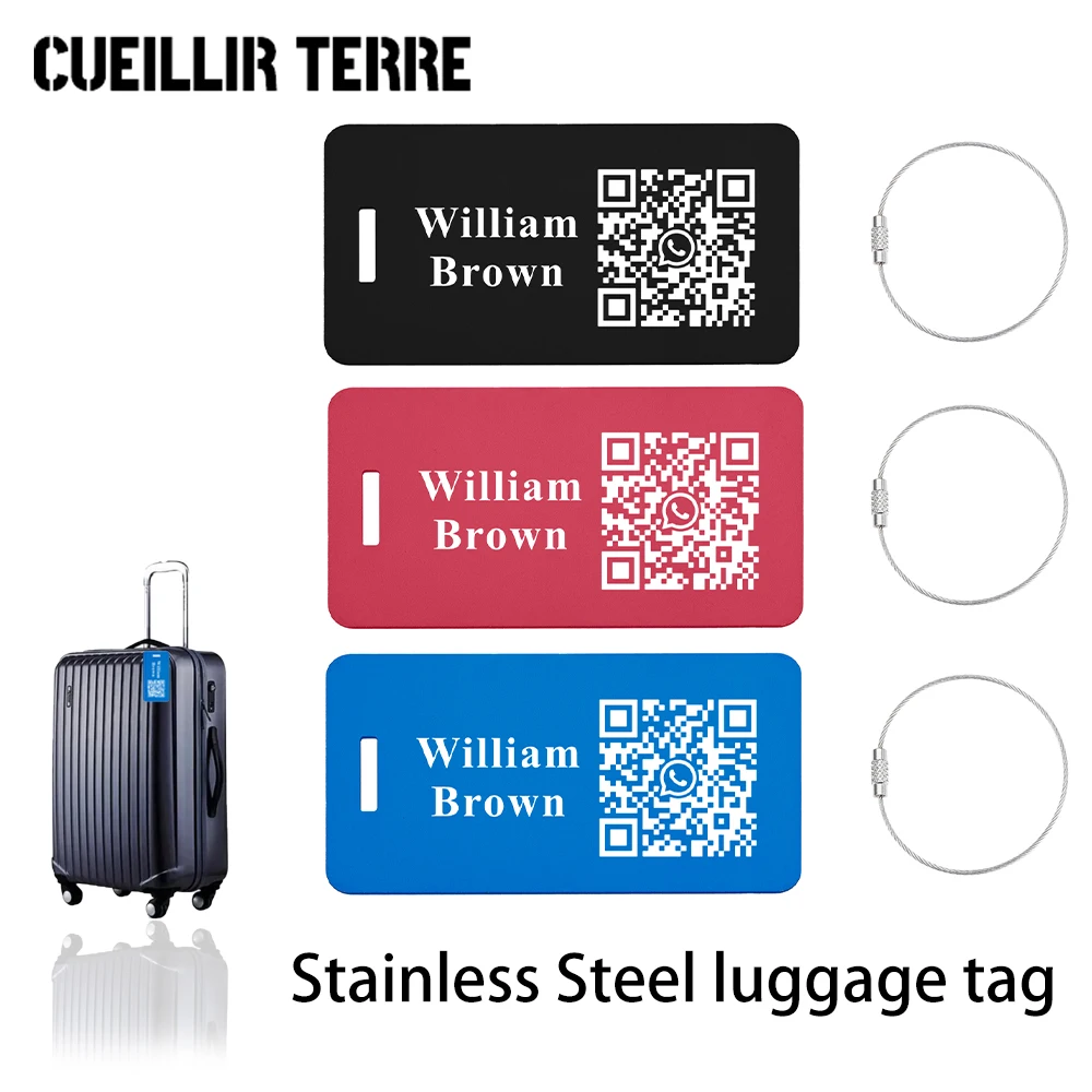QR CODE Personalized Luggage Tags Laser Reusable Travel Tags Engraving Fashion Metal Travel Luggage Tags Baggage Suitcase Number