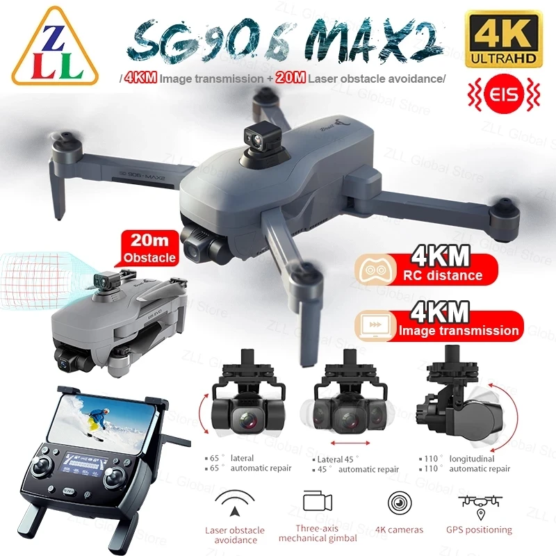 SG906 MAX 2 / Pro 2 Professional FPV 4K Camera Drone with 3-Axis Gimbal 4KM Brushless GPS Quadcopter Obstacle Avoidance RC Dron