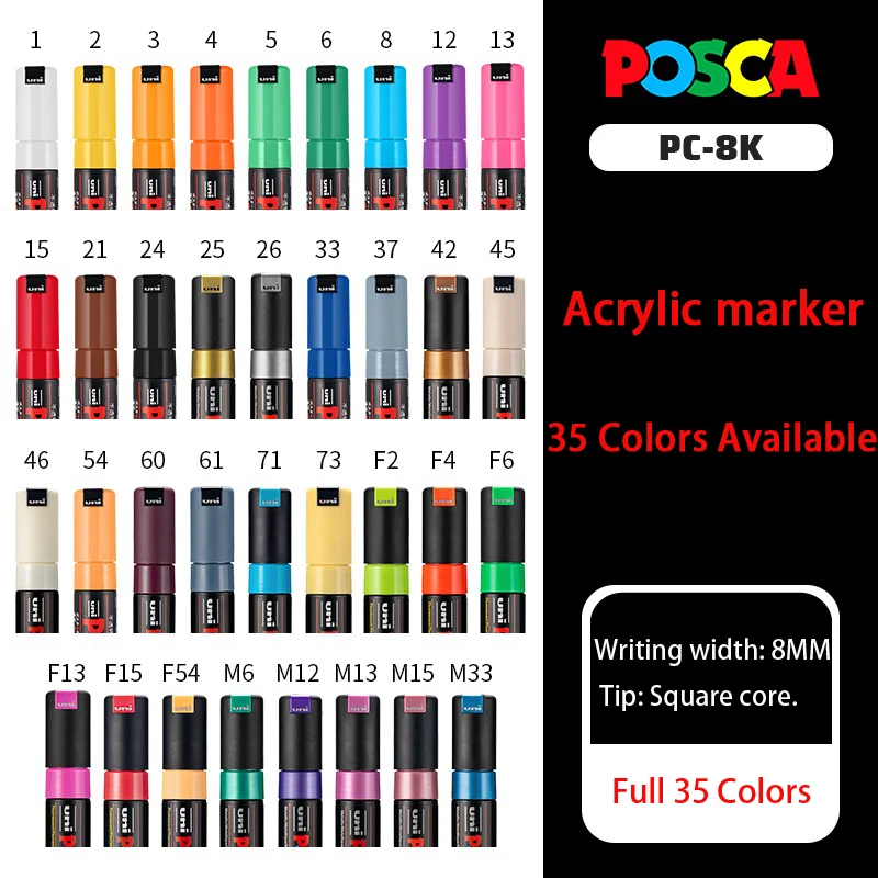 Фото 35 полноцветных маркеров uni POSCA PC-8K на водной основе, постер POP/ручка для рекламы Shopping Mall rotulador permanente Color Art Sup №1