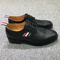 tb tnom shoes fashion brand footwear tricolor stripes black pebble calfskin long wing brogues business wedding tb leather shoes