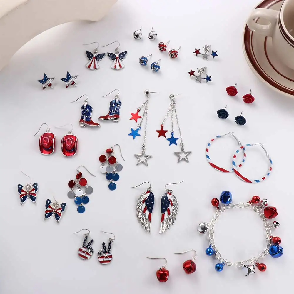 

New Fashion Pentagram USA Flag Earrings American Independence Day Series Earrings Bells Star Earrings Jewelry Gift for Women