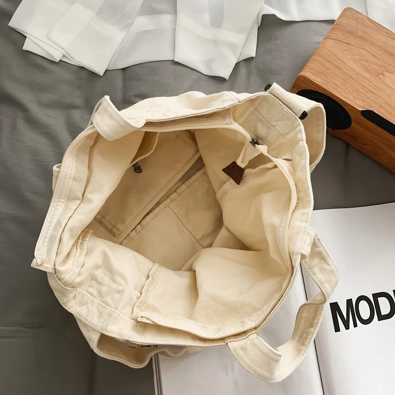 Large Capacity Tooling Canvas Shoulder Bags For Women 100% Cotton Fabric Packages Unisex Solid Color Handbags Japan Casual Bags