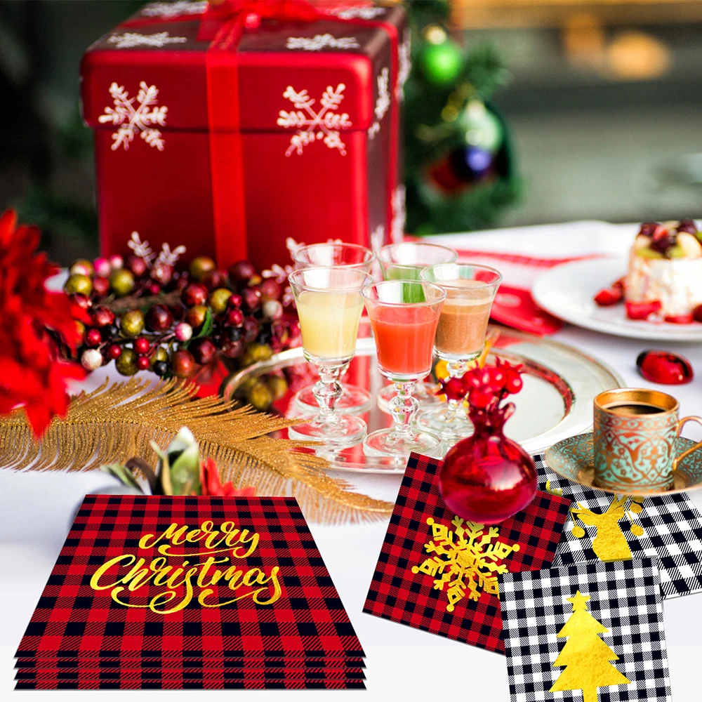 

20pcs/set Red Lattice Christmas Snowflakes New Year Party Disposable Paper Napkins Tissues Birthday Party Tableware Decorations