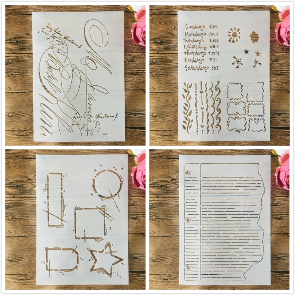 

4Pcs A4 29cm Paragragh Dialog Words DIY Layering Stencils Wall Painting Scrapbook Coloring Embossing Album Decorative Template